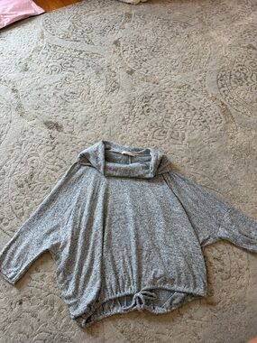 Green Envelope Gray Cowl Neck Drawstring Top